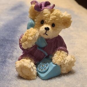 Cute Bear Figurine with Phone